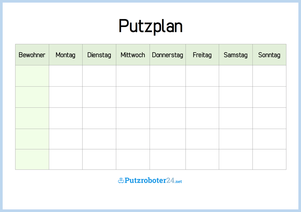 Putzplan für eine Woche: WG-Variante