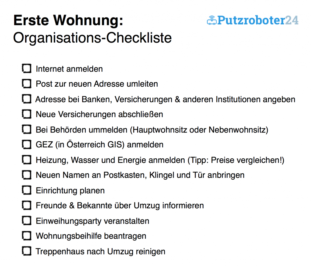 🥇Erste Wohnung Checkliste für den Umzug